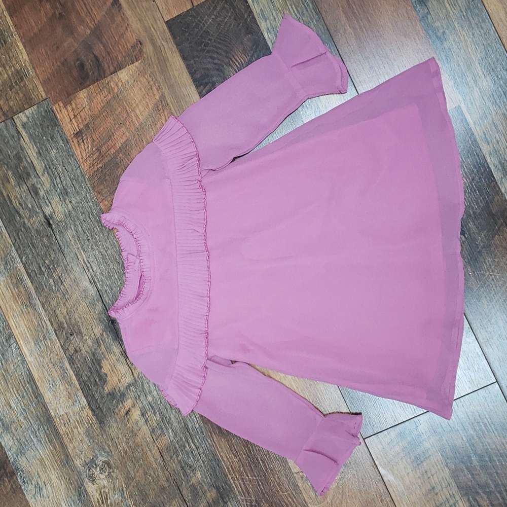 True Craft Mauve Pink Pleated Ruffle Long Sleeve Dress, Size 2T